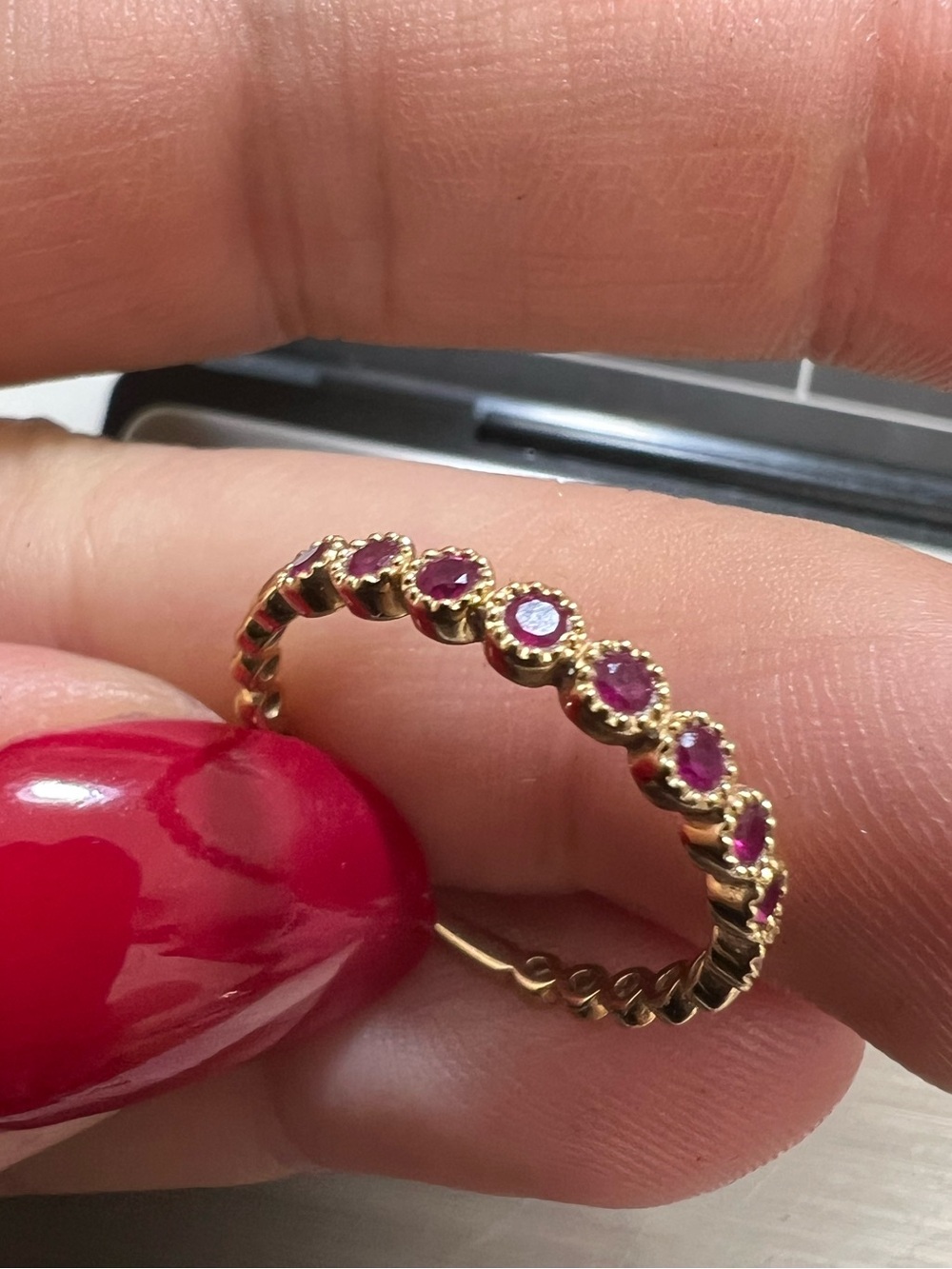 14K Gold Ruby-Color Bezel Band Ring
